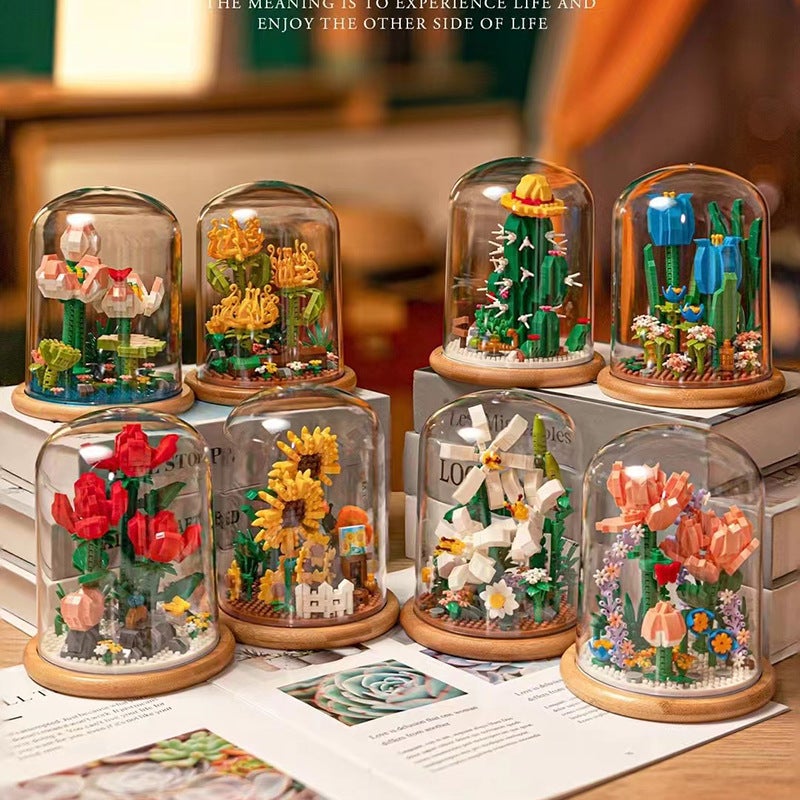 Yu Gao Building Blocks Flower Potted Rose Assembled Eternal Flowers Small Particle Building Blocks Creative Desktop Ornaments Toys - Image 3
